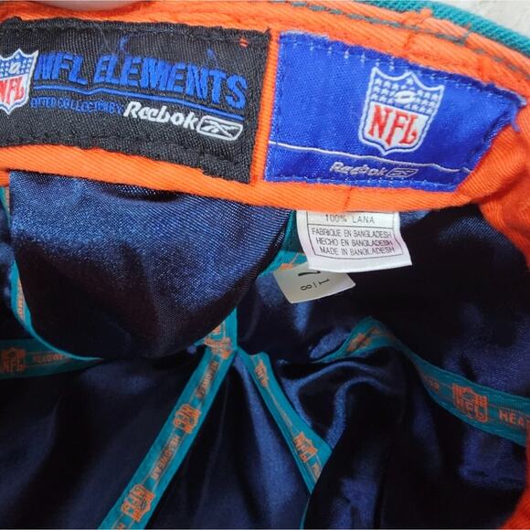 VTG Miami Dolphins Wool Hat Reebok AOP Satin Lined Embroidered Script 90s Sports - Picture 5 of 6